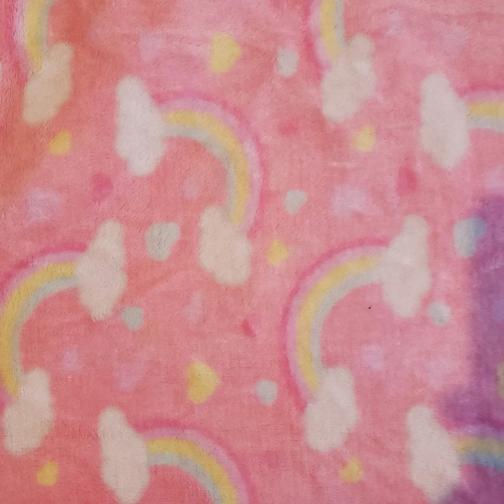 Baby Starters Rainbow Hearts‎ Baby Blanket Pink Yellow White Clouds